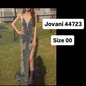 Jovani Elegant Black and Silver Prom Gown